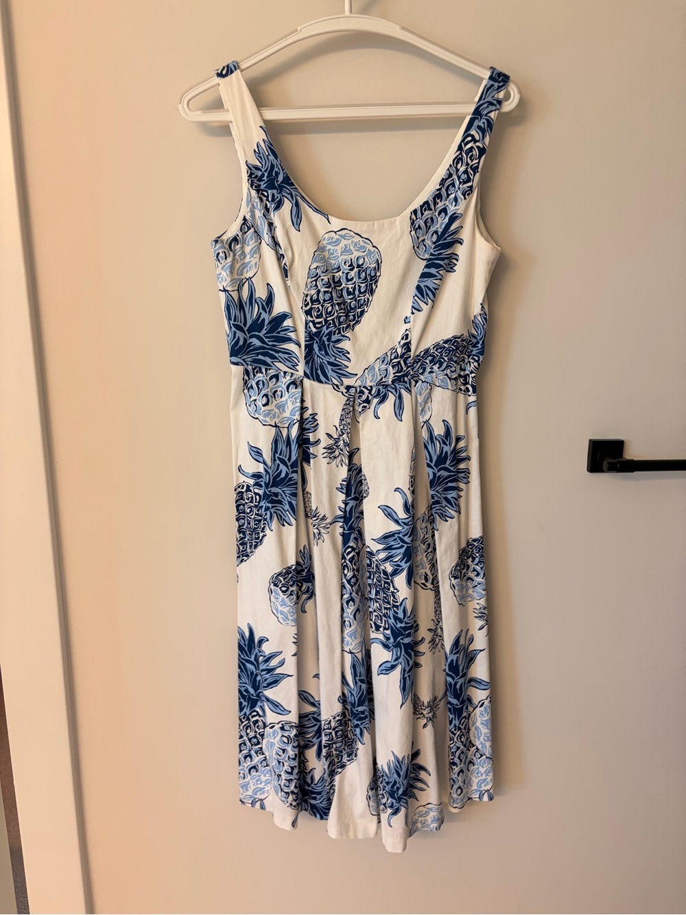 Chetta B White Midi Dress with Blue Pineapple Print